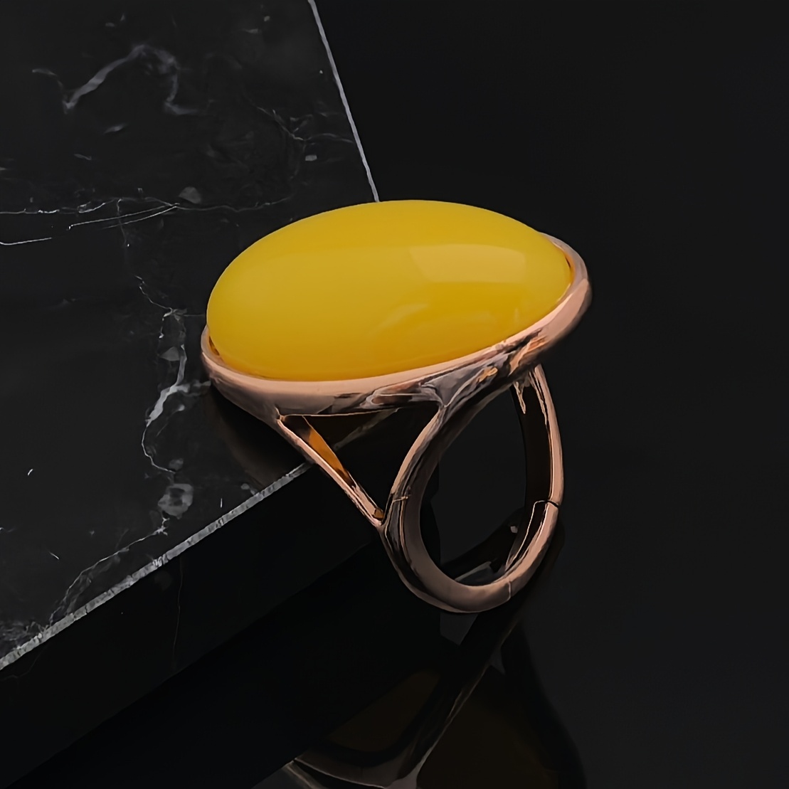 Stainless Steel Open Ring with Yellow Stone August Birthstone